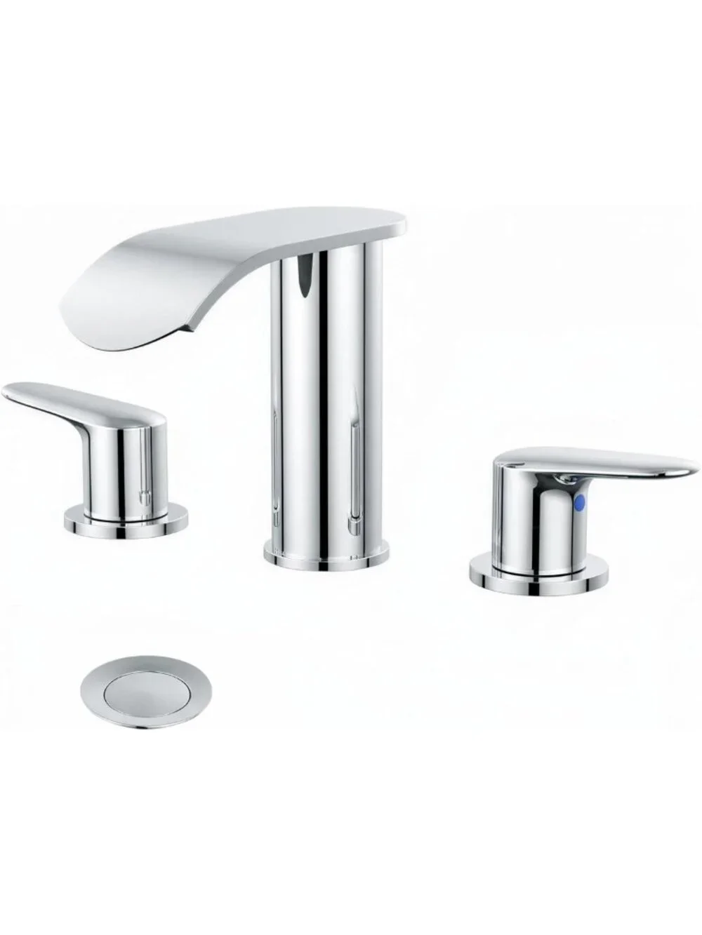 Chrome 8-Inch Widespread Bathroom Faucet with Waterfall Spout & Pop-Up Drain